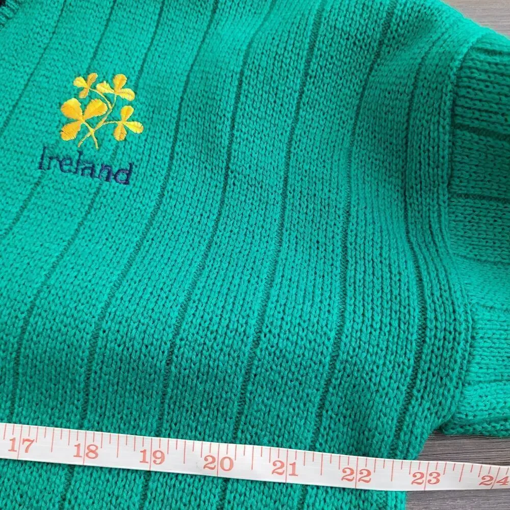 Vintage Quills Woollen Market Sweater M Kelly Green Knit Academia Ireland Irish